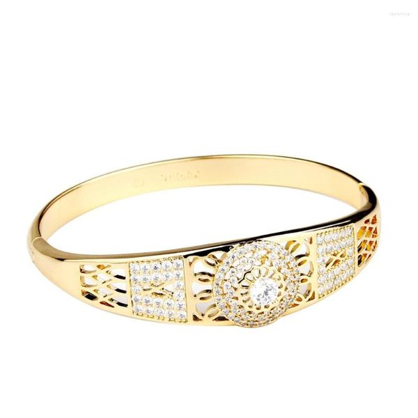 Armreif Sunspicems 14 Karat Gold Farbe Kupfer Zirkon Armband Für Frauen Marokko Hochzeit Brautschmuck Dubai Bijoux Liebesgeschenk 2023