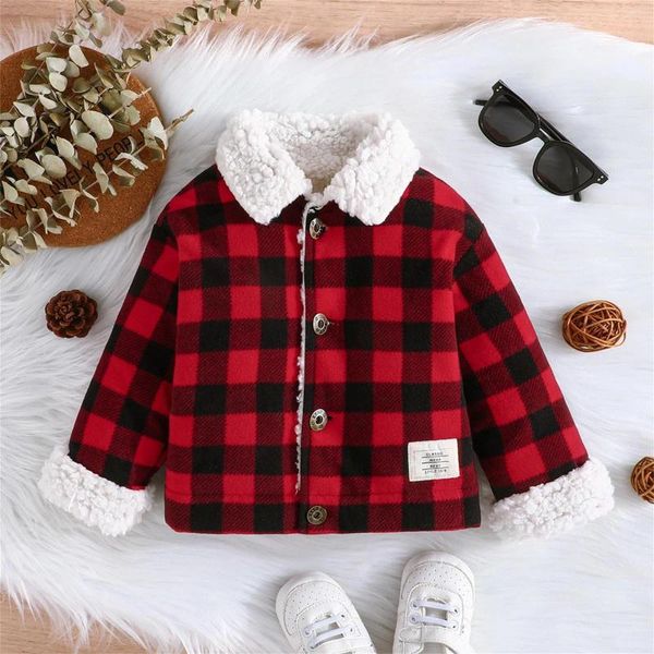 Giubbotti 0-24M Bambino Inverno Nati Addensare Caldo Peluche Interno Cappotto di Lana Per Le Ragazze Dei Ragazzi Plaid In Pile Outwear Vestiti Del Bambino