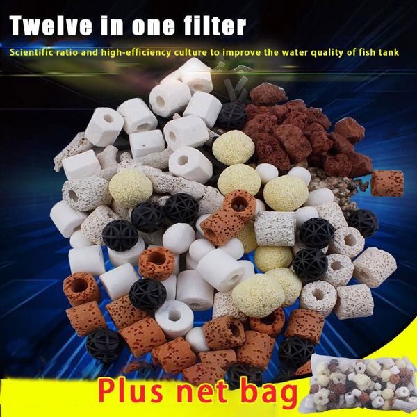 Accessori Nuovo materiale filtrante per acquario 12in1 Materiale biosfera Acquario per pesci Accessori per acquari medi Acqua limpida con sacchetto a rete filtrante gratuito