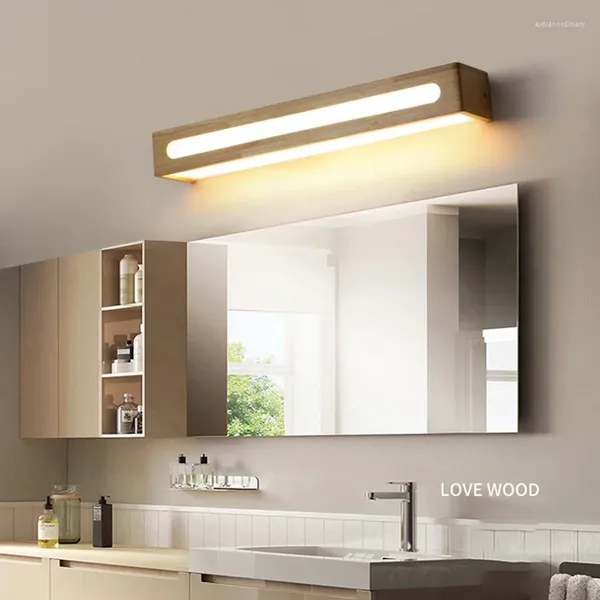 Lampada da parete moderna LED nordico specchio leggero legno acrilico applique illuminazione per interni decorazioni per la casa camera da letto soggiorno bagno decorare