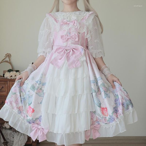 Тематическое костюм розовая горничная лолита мягкое платье для девочек без рукавода JSK