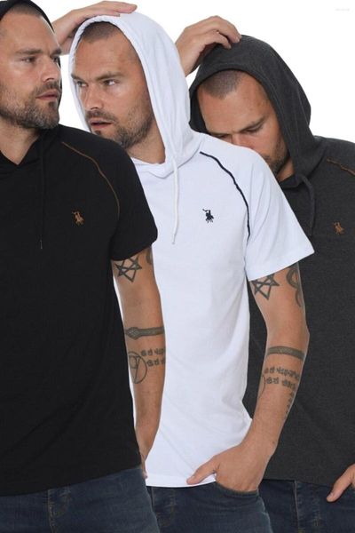 Herren T-Shirts Dewberry Triple Set T8570 Hooded Male T-short-schwarz-weiß-Anthrazit