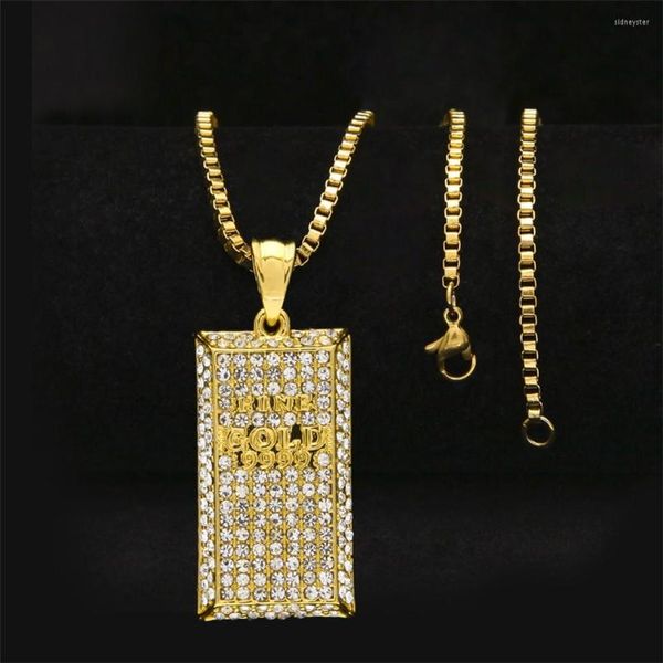 Collane con ciondolo Iced Out Bullion Bar Fascino dorato Collana con strass Bling Catena Gioielli hip-hop da uomo