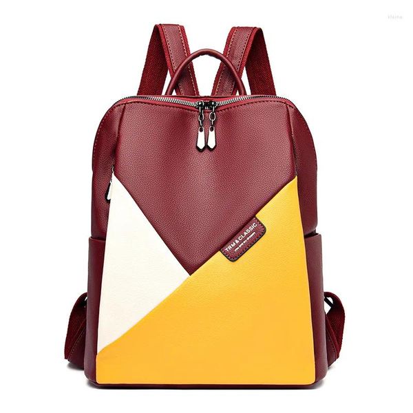 Schultaschen Echtes Leder Mode Rucksack Frauen 2023 Trend Chic Point Design Hohe Qualität Große Kapazität Exquisite Patchwork Reisetasche