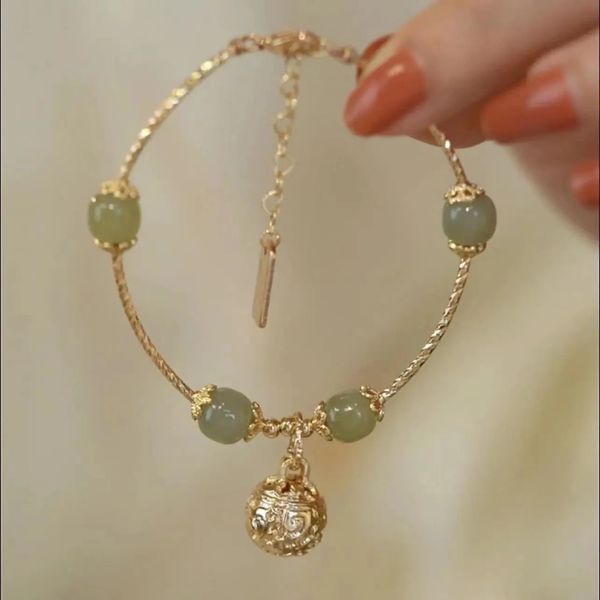 Corrente Coreana Moda Natural Hetian Jade Bell Pulseira para Mulheres Meninas Amuleto Jóias Mães Dia Presente Ouro Cor Pulso Partido Jewellry 231124