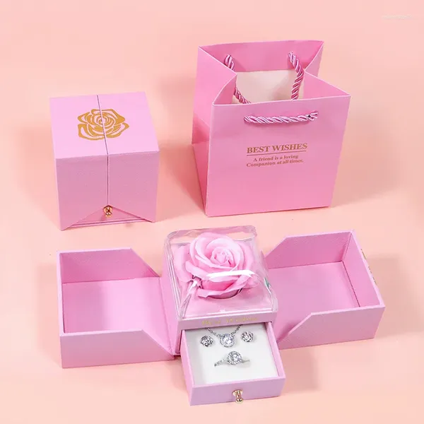 Sacchetti per gioielli Confezione regalo con rose Set di collane per anelli Orecchini Pendenti Confezioni per donne Regali di San Valentino