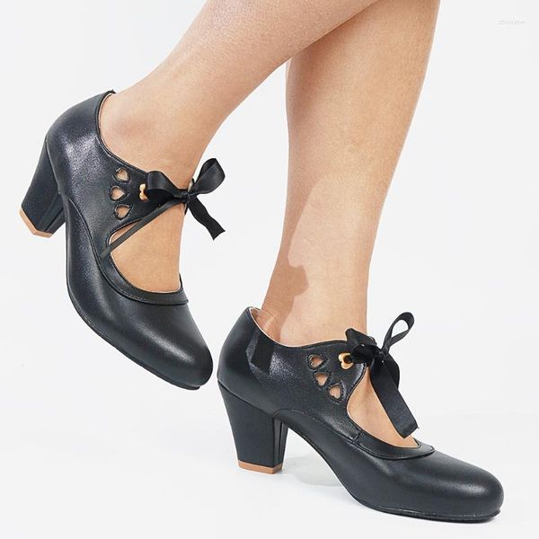 Kleid Schuhe Marke 2023 Frühling Weibliche Mary Janes Pumps Spike Heels Lace-Up Bürodame Elegante Bequeme Frau