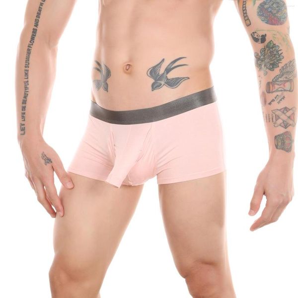 UNDUPTS MAN BULGE POUCH BOXERS Fil Burunlu Ultra Düşük Wasit Modal Büyük U-Konveks Seksi İç Çamaşır Pembe iç çamaşırı kayması Geliştir