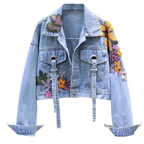 Женские куртки женская джинсовая куртка женская весенняя осенняя блестка цветочная вышивка джинсовая жакеты.