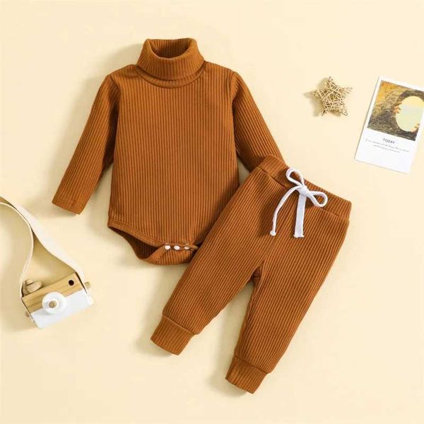 Set di abbigliamento Set di vestiti per neonati Autunno a maniche lunghe Neonata Ragazzo Inverno a costine Collo alto Pagliaccetto e pantaloni Completi Abbigliamento per neonati