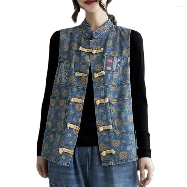 Damenwesten 2023 Frühling Sommer Ärmellose Mantel Oberbekleidung Gespleißtes All-Match-Design Weibliche Gilet Jean Weste Vintage-Stil Frauen Denim