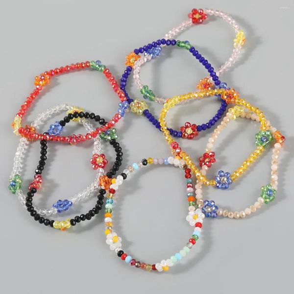 Filo di alta qualità Perle di vetro Fatte a mano Fiore margherita Bracciale rigido elastico per le donne Bohemian Semplici perline colorate elasticizzate