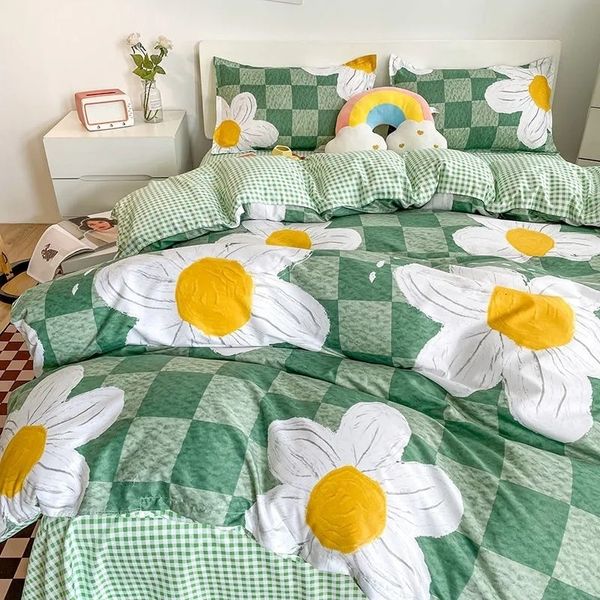 Conjuntos de roupas de cama Spring Summer Summer Bedding Conjunto para meninos meninas folhas florais macias lençóis de edreca de brophcase linho de cama de tamanho duplo de tamanho duplo 230427
