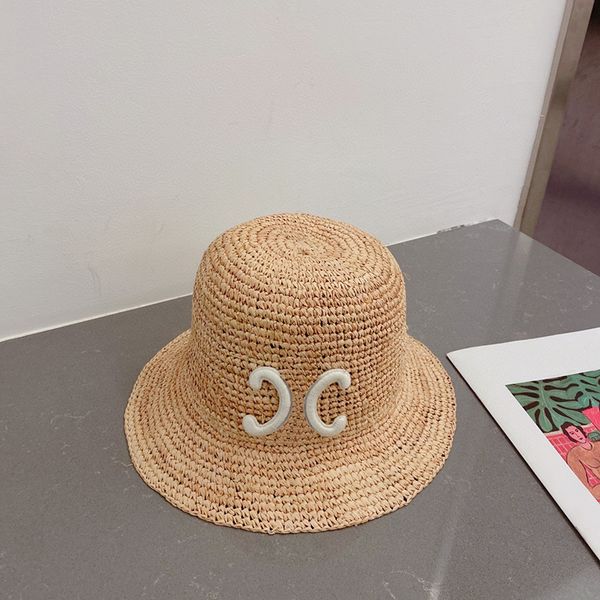 Gewebte Eimer-Gorras Frauen Sommer Herren Mode Kappe Hand für Stroh Designer Kappen Strand Big Brim Hüte Sonne Eimer Hut_voghion.com