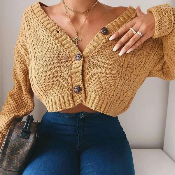 Mulheres Camisetas Outono Twist Knit Jacket Casaco Curto Ins Cross-Border Versão Explosiva do Casual Umbigo Camisola Mulher