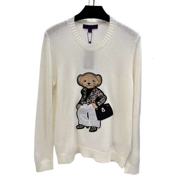 Ralphs Designer Laurens Sweater Top Quality Outono Nova Bolsa de Ombro Little Bear Boneca Lã Cashmere Camisola de Malha Feminina