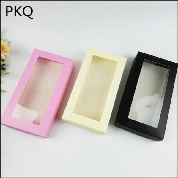 211135cm 10 pçs caixas de carteira branca com janela de pvc capa preta caixa de embalagem rosa roupa interior presente 350gsm cartão de papel7722496