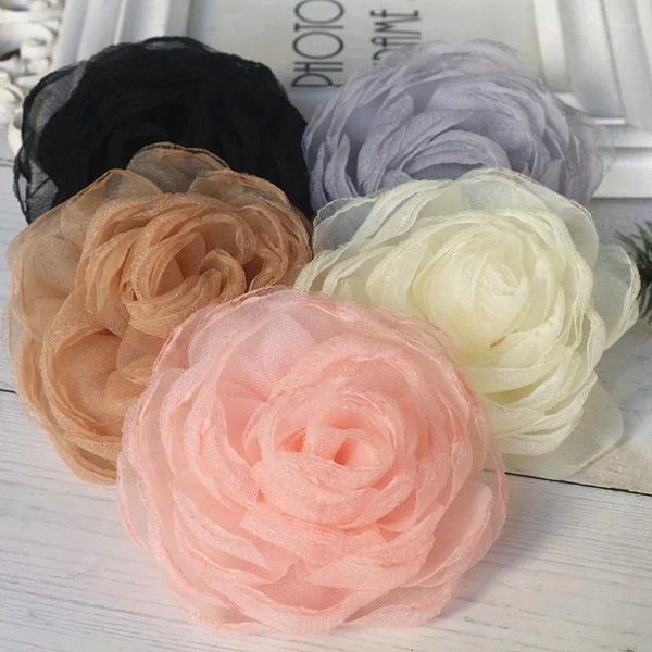 Dekorative Blumen, 5 Stück, 9 cm, handgefertigt, Gaze, Organza-Stoff, künstlicher Kopf, Hochzeitskleid, Dekoration, Wohnaccessoires, DIY, gefälschte Blumen