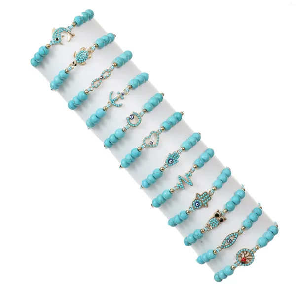 Charm-Armbänder, 12 Stück/Set, handgefertigt, Delfin-Baum des Lebens, verstellbares Armband-Set, Naturstein-Armband, Boho-Frauen-Schmuck, Geschenk