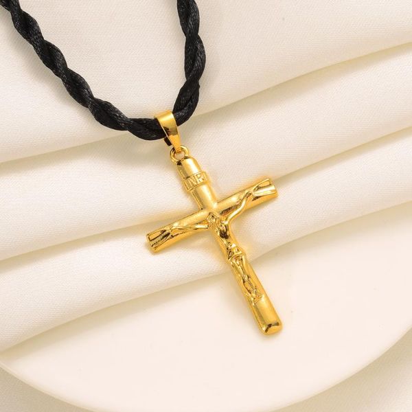 Collane con ciondolo Collana da uomo con catena a croce in oro Collana maschile Gioielli cristiani Religiosi Gesù Crocifisso per donne/uomini Ciondolo senza collo