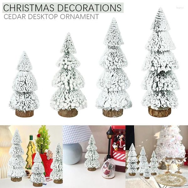 Decorações de natal mini árvores artificiais pinheiro sisal com base de madeira decoração de mesa de natal enfeites de artesanato de inverno presente de ano