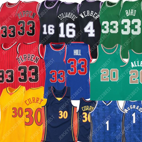 Basketbol yerseys Retro tarzı Stephen Curry Larry Bird Ray Allen Chries Webber Tracy McGrady Peja Stojakovic Garnett Hill erkek kadın gençlik XS 4XL Gömlek