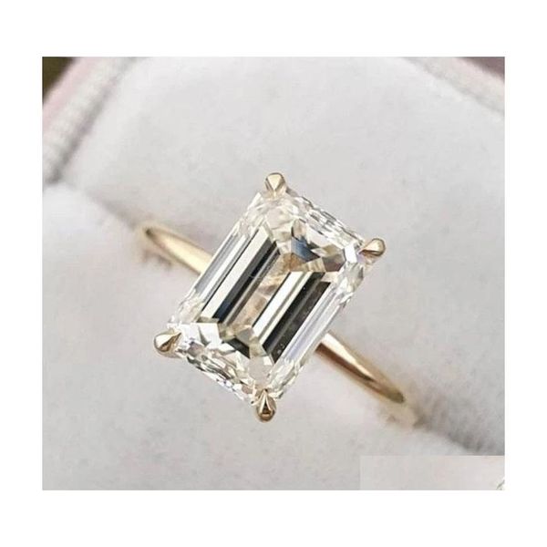 Anéis de banda 2021 fashions mulheres esterlina sier 925 jóias clássico anel de noivado esmeralda corte diamante gota entrega jóias dhaii