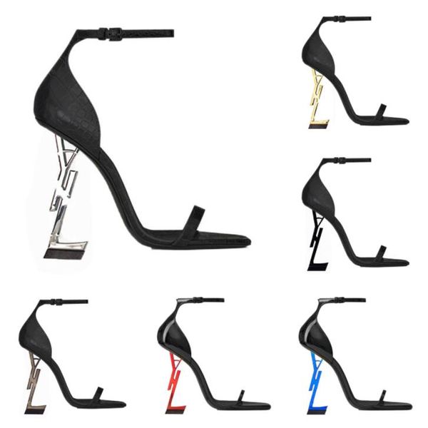 S I Paris Metal Mektuplar Lüks Tasarımcı Marka Yüksek Topuklu Elbise Ayakkabı Kadın Moda Seksi Açık Ayak Toe Süper Yüksek Heel Sandallar Gelin Düğün Ziyafet Ayakkabı Kutusu Xooxoo
