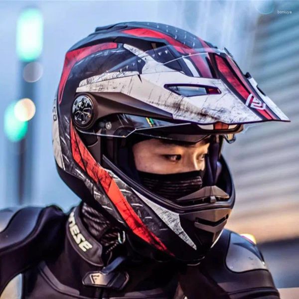 Motosiklet Kaskları Fased 909 Tam Yüz Çift Lens Ralli Yarışı ve Koruma için Yol Kaskını Yukarı Çıkarın