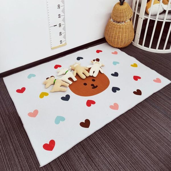 Teppiche Nordic Cute Love Heart Bear Carpet Baby Play Anti-Rutsch-Matte Soft Kids Krabbeldecke Für Kinder Schlafzimmer Wohnzimmer Dekoration