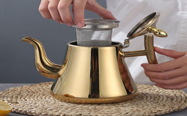10001500 мл толстый чайник из нержавеющей стали, золотой, серебряный чайник с заварочным чайником, кофейник, индукционная плита, чайник, чайник6045284