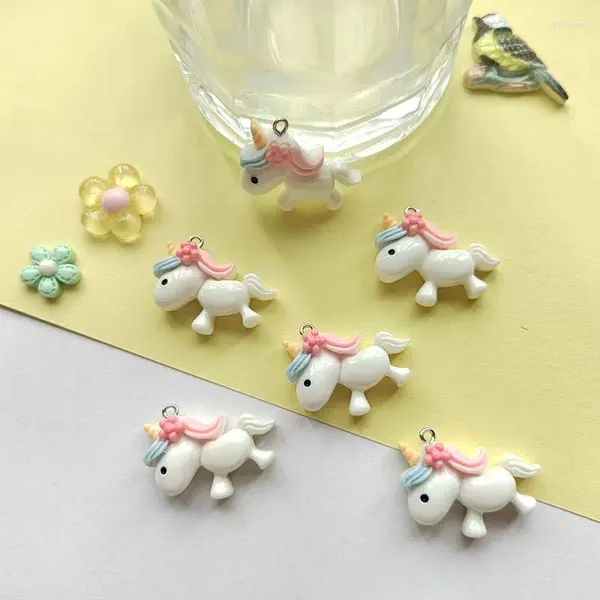 Collane con ciondolo 10 pezzi Kawaii One Horn Little White Horse Collana fai da te Bracciale Orecchini Portachiavi Accessori per la decorazione del telefono