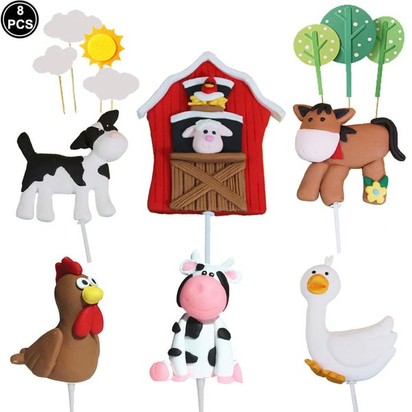 Diğer Etkinlik Partisi Malzemeleri 8pcs Hayvan Kek Topper Dekorasyonları Çiftlik Hayvanları Çoban Köpek Kaz Kaz Domuz Barnyard Cake Sözleşmesi Çocuk Doğum Günü Partisi Favors 231127