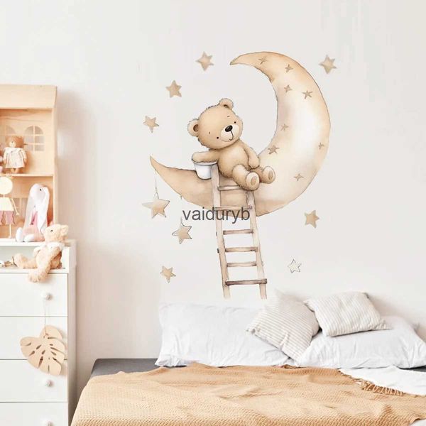 Настенный декор, наклейки с плюшевым мишкой на Луне для детской комнаты, детские украшения, наклейки для спальни, обои для детской комнаты, Muralsvaiduryb