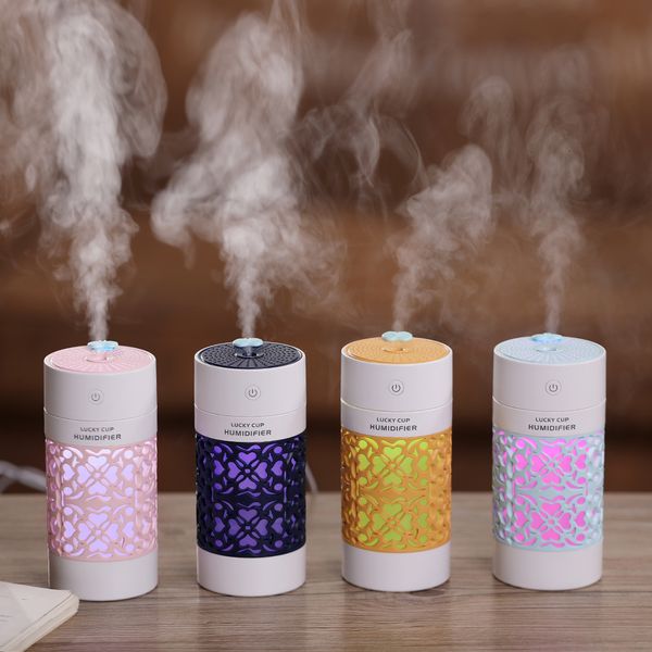 Umidificatori Lucky Cup Humidifier USB Ultrasonic Aroma Diffuser 3 in 1 Mini Essential Oil Diffuser con ventole USB a LED Light USB per umidificatori per auto 230427