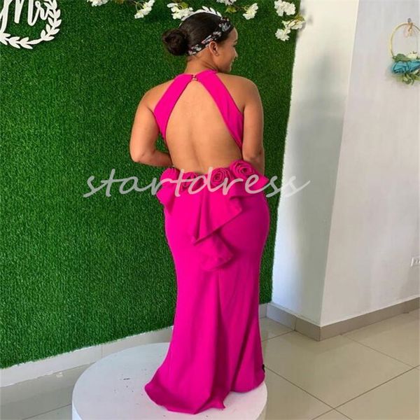 Heißes rosa 3D-Blumen-Abendkleid, sexy, offener Rücken, Meerjungfrau, enges Ballkleid 2024, bodenlang, formelle Kleider in Übergröße für besondere Anlässe, elegante Vestidos de Gala