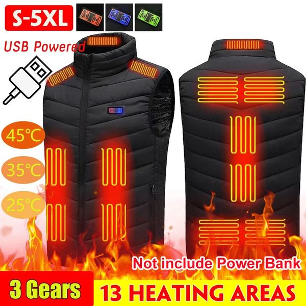 Gilets pour hommes Hommes Automne Hiver Chauffage Coton Gilet 9/13 Zones Gilet Chauffant Femmes Camping En Plein Air Thermique Hiver Chaud Veste Gilet 231127