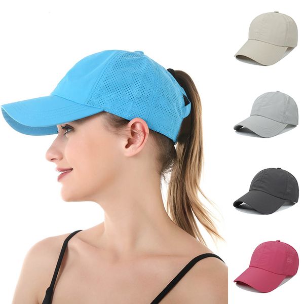 Sommer Pferdeschwanz Ball Caps Frauen Pony Hut Outdoor Atmungsaktive Solid Mesh Cap Trucker Mesh Hats Casquette Female