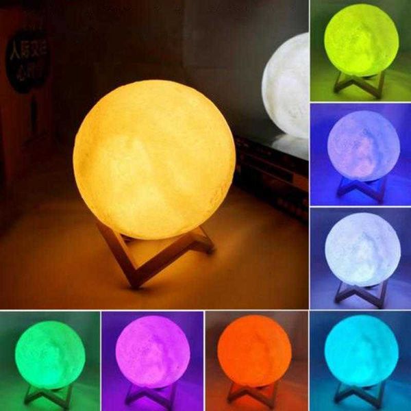 Lights 3D Print Moon Lamp 8/10/12/15 Светодиодный ночной свет с аккумулятором мягкого освещения