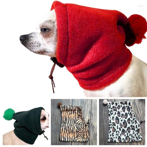 Hundebekleidung, warme Mütze, reine Farbe, lässige Haustierkappe mit kleinem Haarball-Kordelzug, anpassbare Winter-Cosplay-Kopfbedeckung mit Leopardenmuster