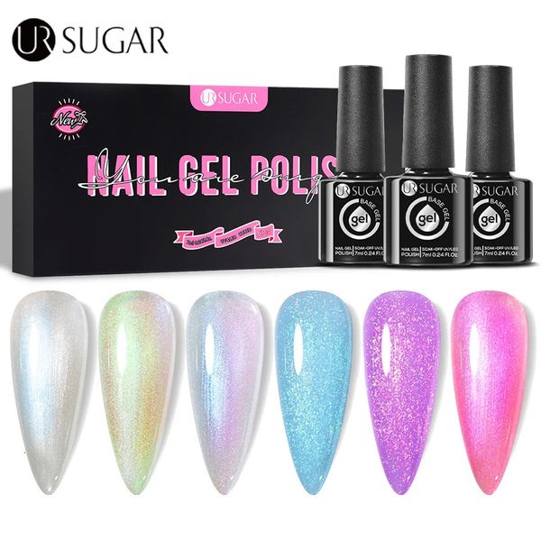 Nagelgel UR SUGAR 6 teile/satz Nagelgelpoliermittel Kit Semi Permanent Aurora Glitter Gummibasis Gel Soak Off UV LED Nägel Lack Geschenkbox DIY 231127