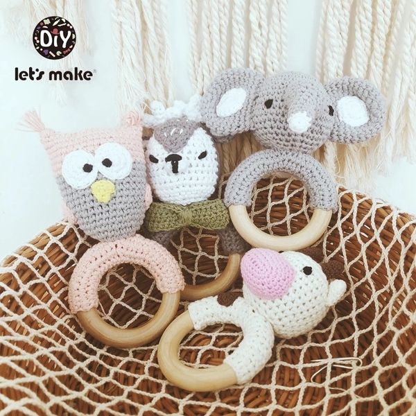 Rasseln Mobiles geboren Baby Spielzeug 1pc Holz Beißring Häkelmuster Elefant Spielzeug Amigurumi Geschenk 230427