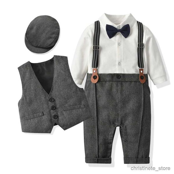 Set di abbigliamento Vestiti per neonato Autunno Cotone Pagliaccetto formale Gentiluomo Cravatta Completo Neonato Abbigliamento intero Gilet bello Vestito da festa R231127