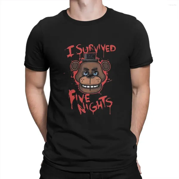 Homens Camisetas FNAF Criativo Tshirt para Homens Survieve Colarinho Redondo Camisa de Algodão Puro Presentes de Aniversário Distintivos Tops