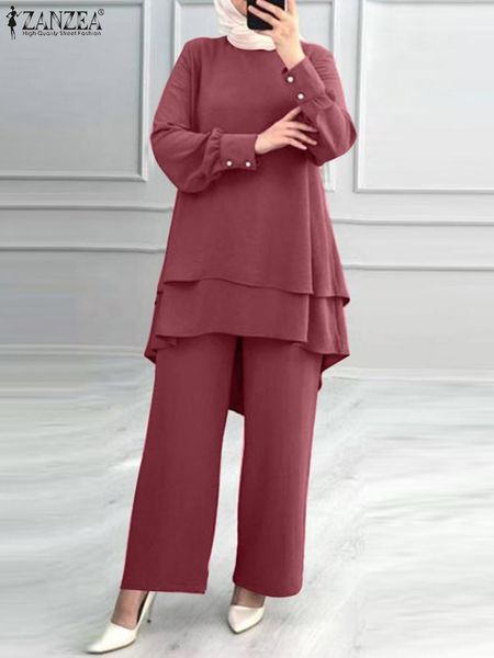 Set Zanzea Fashion Women Dubai Turchia Hijab Suit 2PCS Abaya Musulmani Set Autumn Long Blouse Curse per camicetta si adatta a solidi outifits 2023
