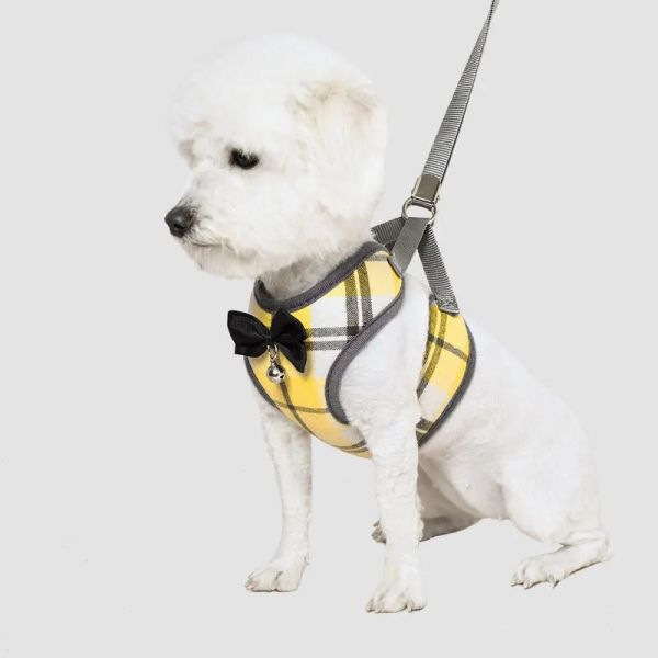 Neue Mode-Baumwolle mittlere kleine Hundegeschirre verstellbare atmungsaktive Weste Brustgurt mit kariertem Haustier-Hundezubehör