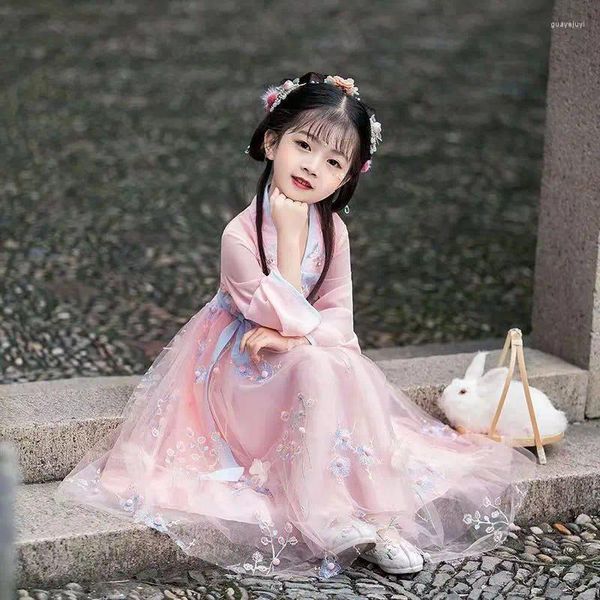 Abiti da ragazza Ragazze Hanfu Cheongsam Abbigliamento retrò Abito Tang per bambini Gonna in rete per bambino in stile cinese