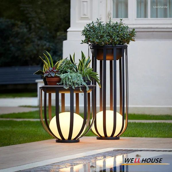 Lampade da terra Lampada da giardino solare Vaso da fiori nordico per villa Cortile Passerella Corridoio Decorazione esterna IP65 Illuminazione impermeabile