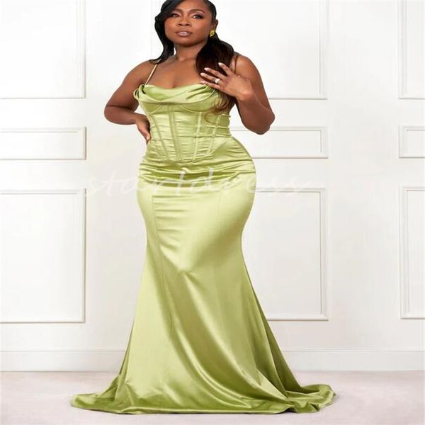 Novo Sage Green Plus Size Vestido de Noite Sexy Spaghetti Straps Sereia Vestido de Baile 2024 Para Meninas Negras Mulheres Elegantes Apertado Ocasião Formal Vestido de Festa Especial Promdress