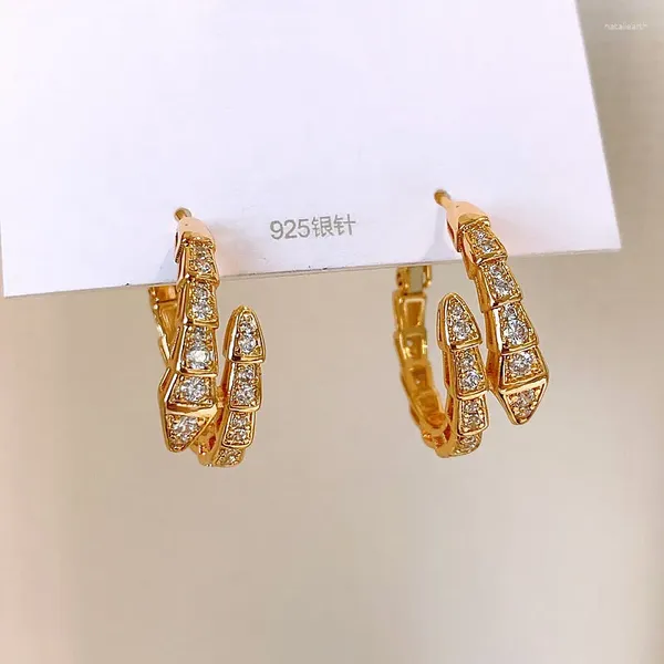 Brincos de argola design da Coreia do Sul joias da moda 14K banhado a ouro zircão cobra elegante acessórios de trabalho diário feminino